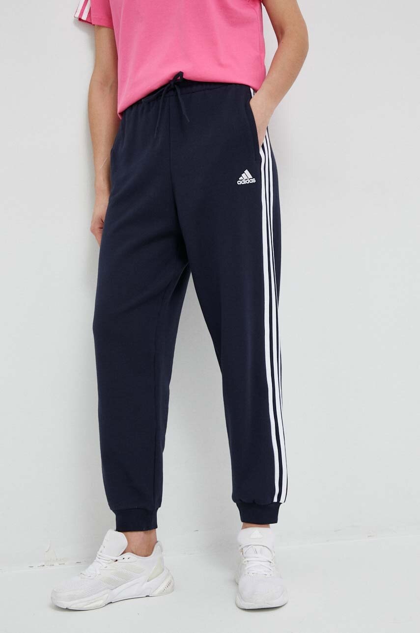 adidas pantaloni de trening din bumbac culoarea albastru marin, modelator