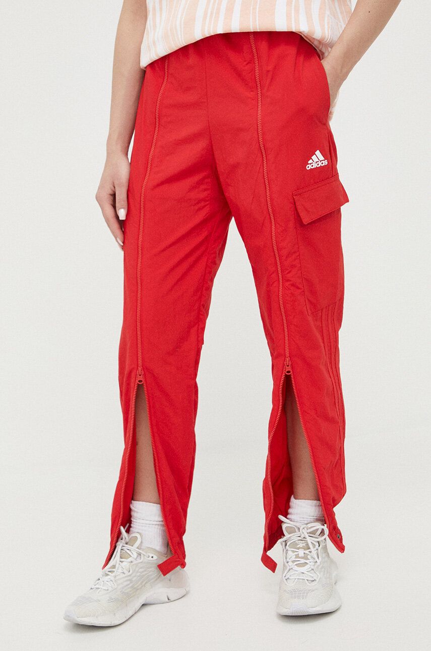 adidas pantaloni femei, culoarea rosu, neted