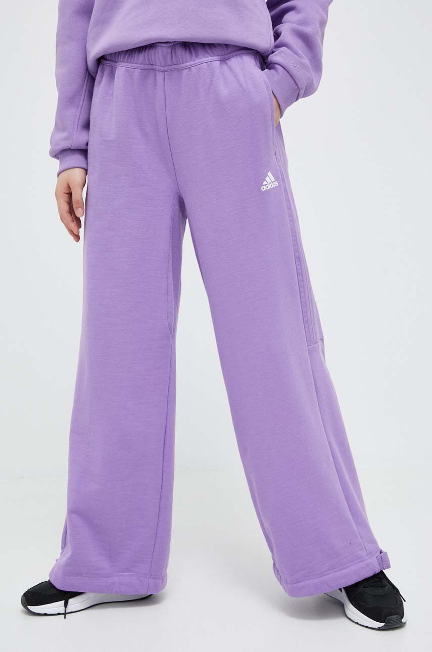 adidas pantaloni de trening culoarea violet, neted adidas