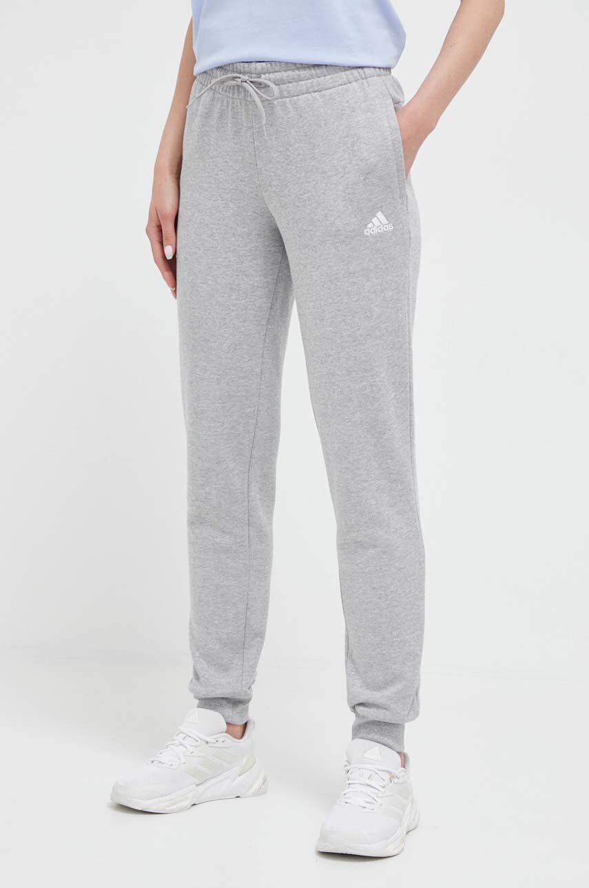 adidas pantaloni de trening din bumbac culoarea gri, melanj