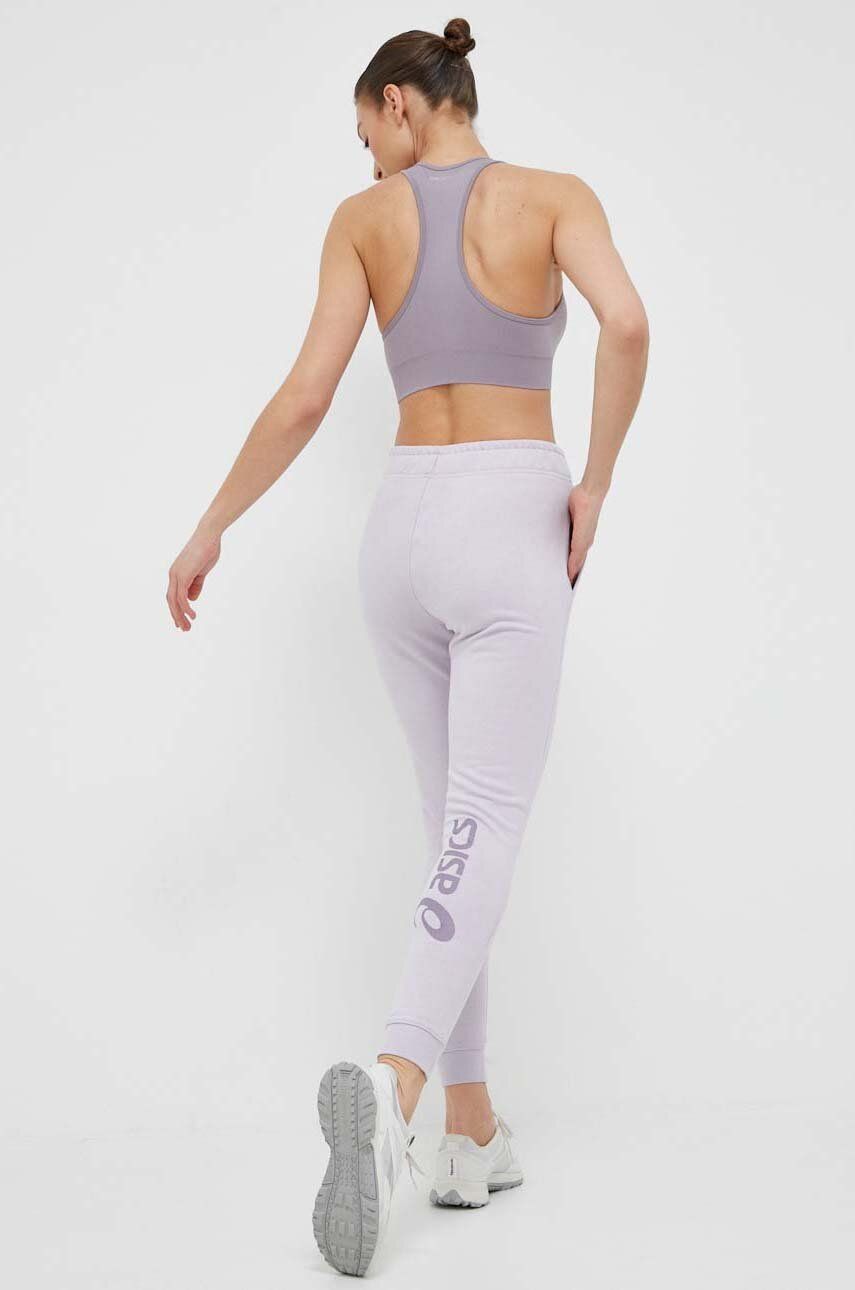 Asics pantaloni de trening culoarea violet, cu imprimeu answear.ro