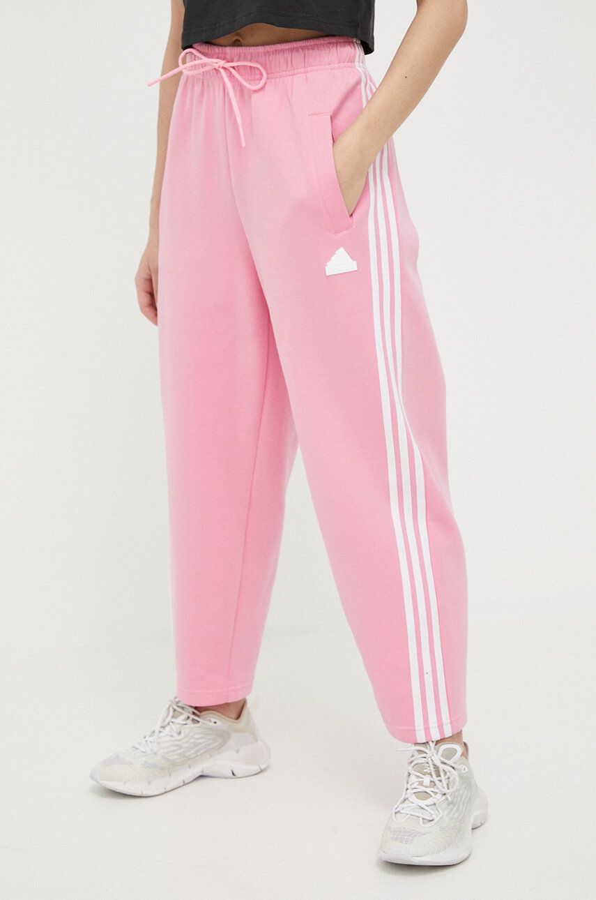 adidas pantaloni de trening culoarea roz, cu imprimeu adidas