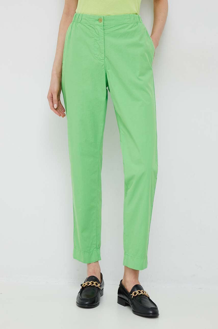Levně Bavlněné kalhoty Tommy Hilfiger zelená barva, jednoduché, high waist
