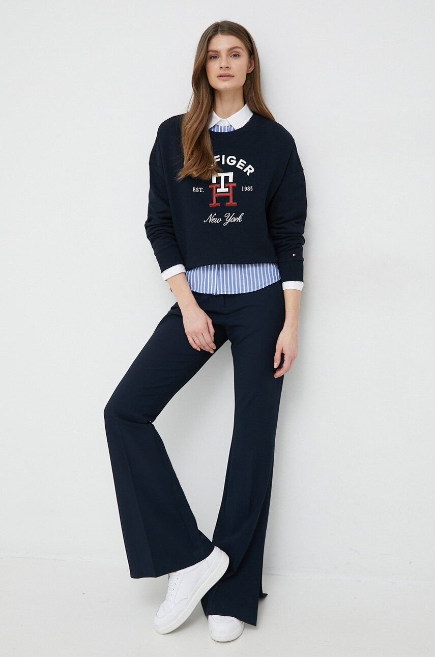 

Штани Tommy Hilfiger жіночі колір синій кльош висока посадка