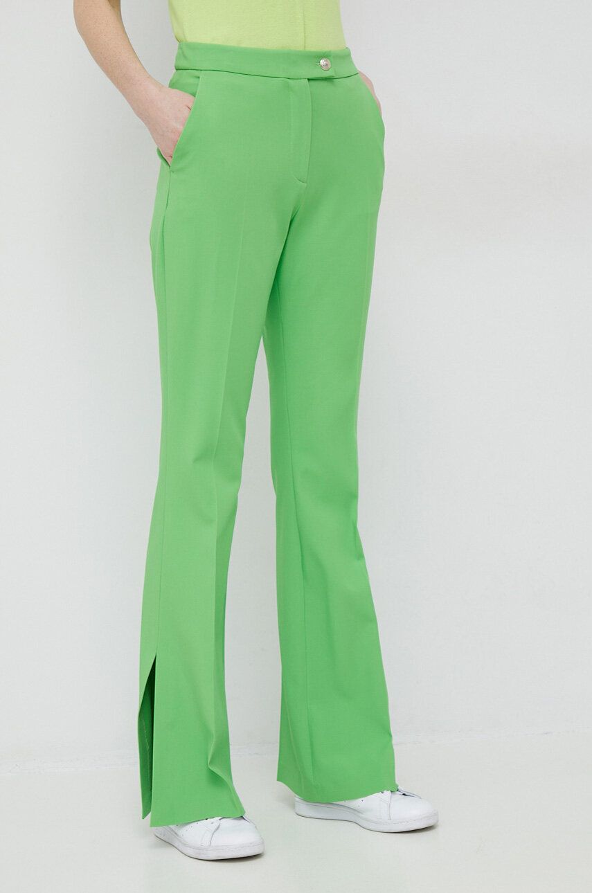 Levně Kalhoty Tommy Hilfiger dámské, zelená barva, zvony, high waist