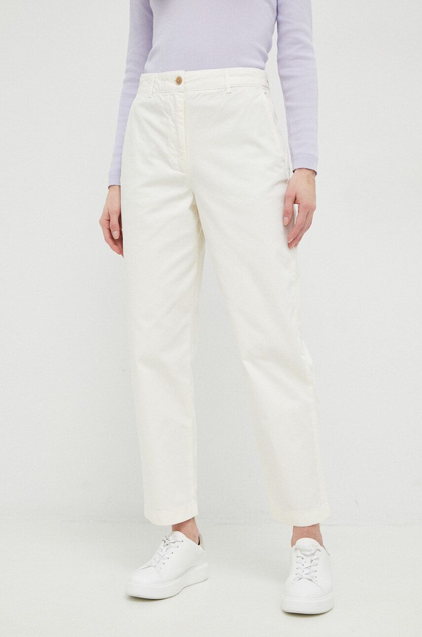 Bavlněné kalhoty Tommy Hilfiger bílá barva, jednoduché, high waist - bílá -  100 % Bavlna
