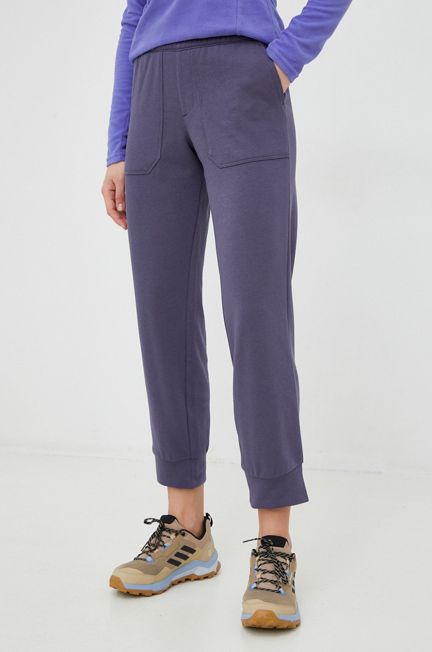 Columbia Pantaloni De Trening Femei, Culoarea Albastru Marin, Neted