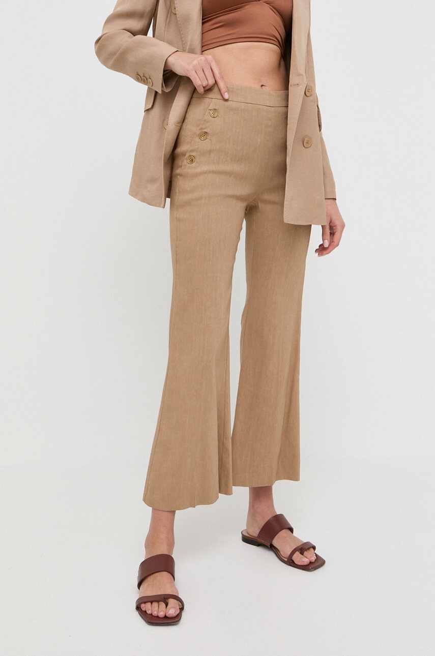 Marella pantaloni din in culoarea bej, mulata, high waist