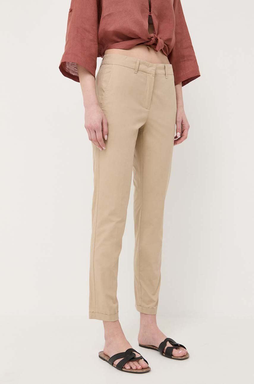 Marella pantaloni femei, culoarea bej, drept, medium waist