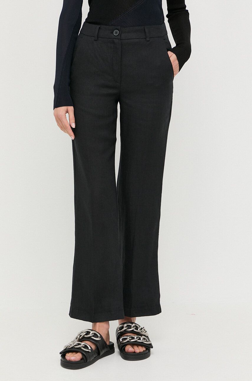 Marella pantaloni din in culoarea negru, lat, high waist answear.ro
