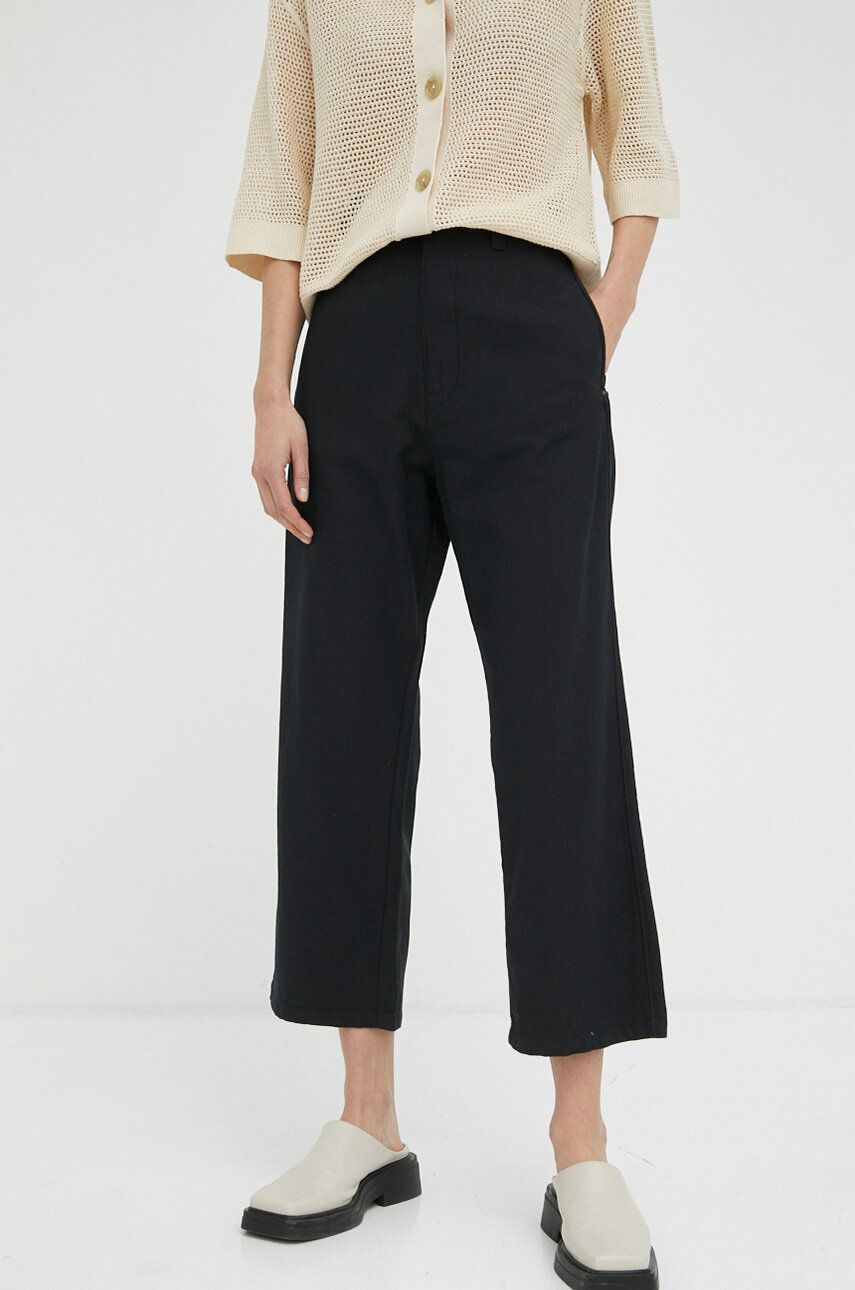 Kalhoty G-Star Raw dámské, černá barva, jednoduché, high waist - černá -  Hlavní materiál: 50 %