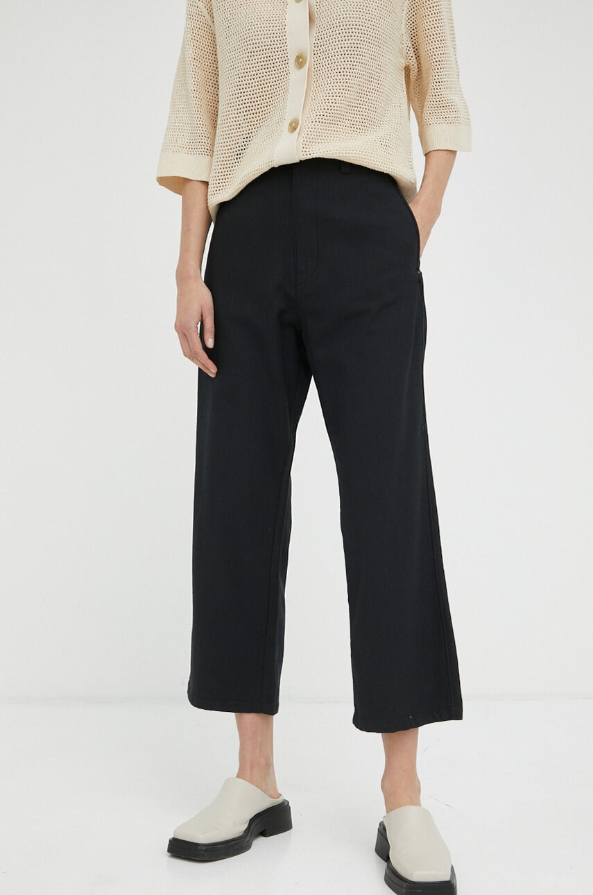 G-Star pantaloni femei, culoarea negru, drept, high waist