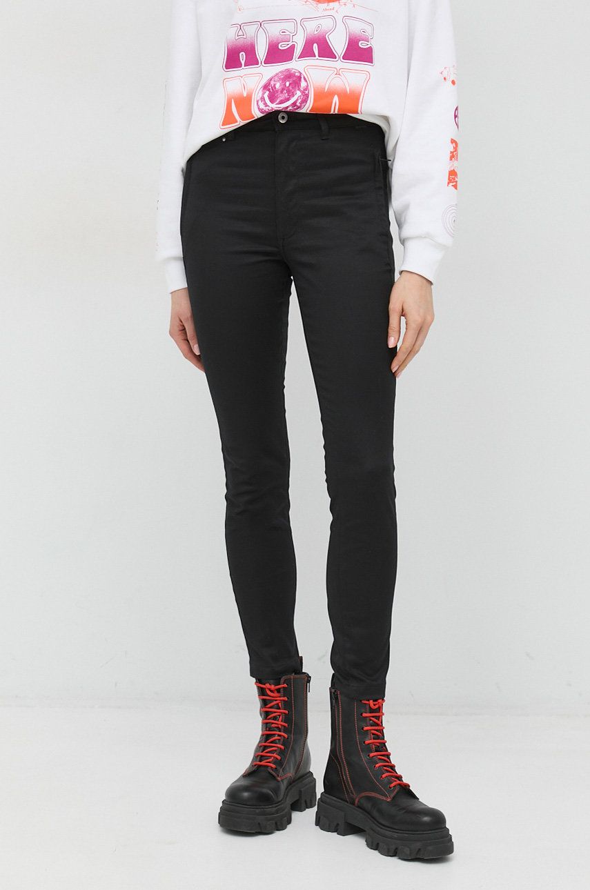 E-shop Kalhoty G-Star Raw dámské, černá barva, přiléhavé, high waist
