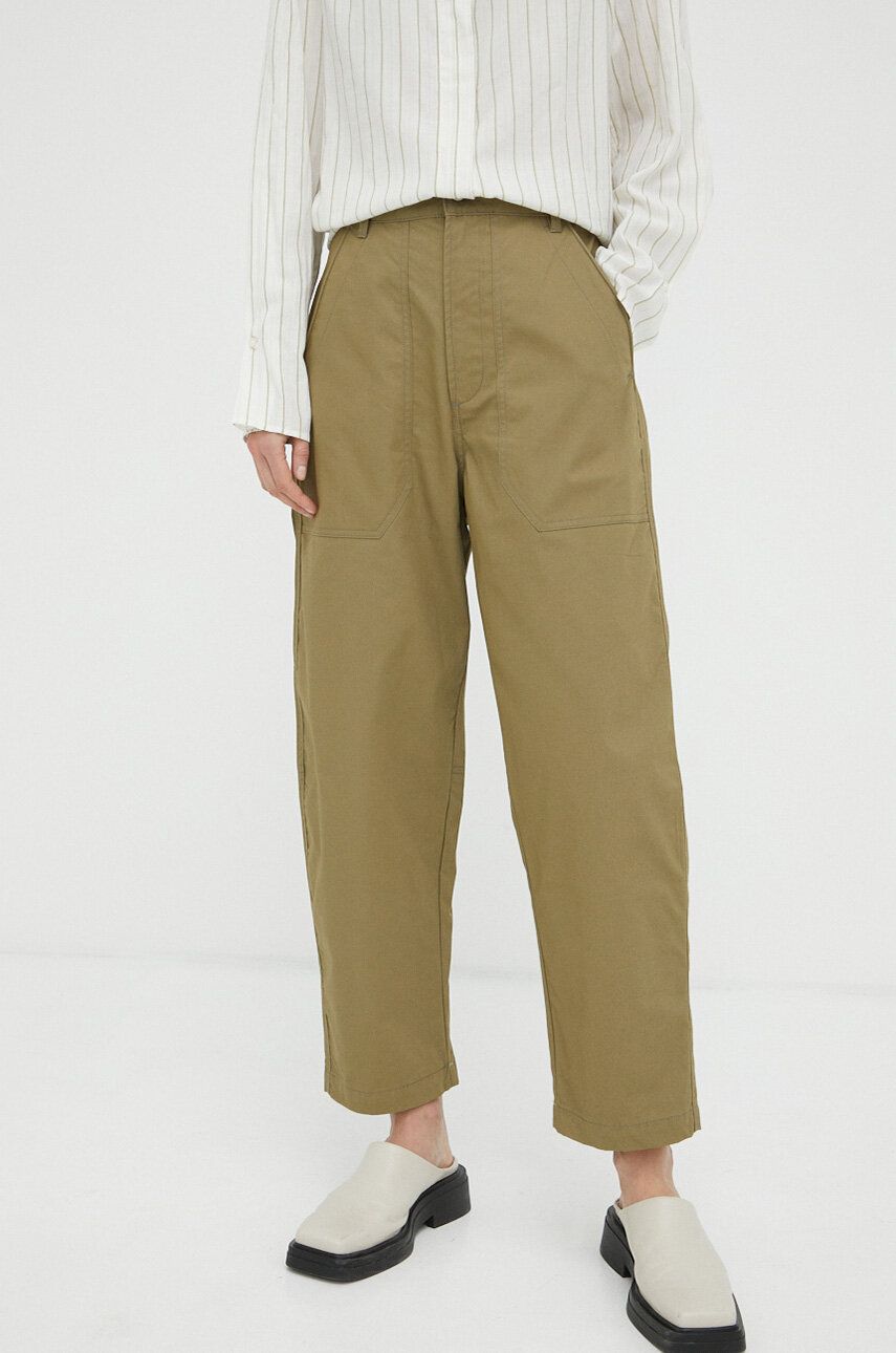 G-Star Raw pantaloni de bumbac culoarea verde, lat, high waist