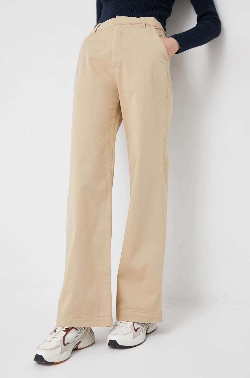 Kalhoty GAP dámské, béžová barva, široké, high waist - béžová -  97 % Bavlna