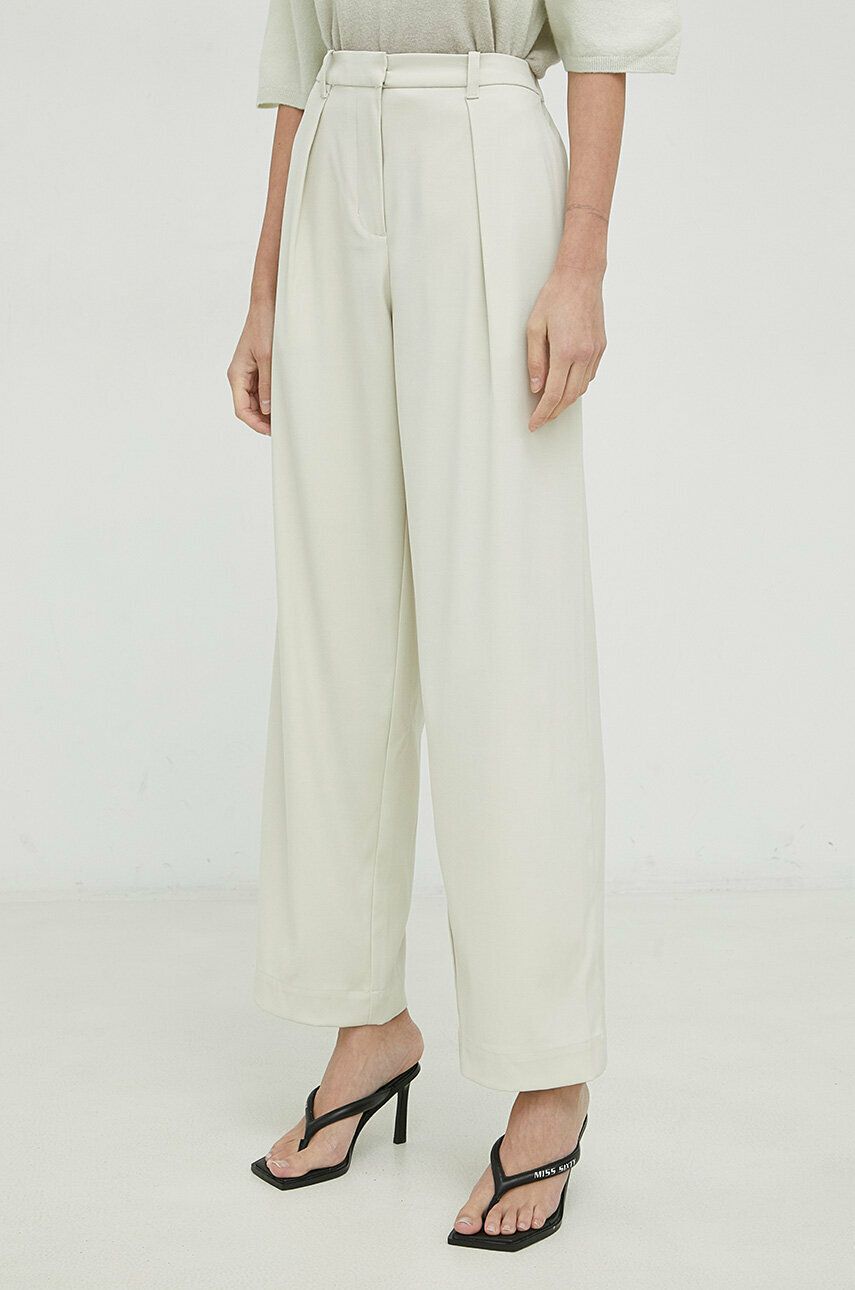 Kalhoty Samsoe Samsoe Zuri dámské, béžová barva, jednoduché, high waist - béžová -  64 % Recykl