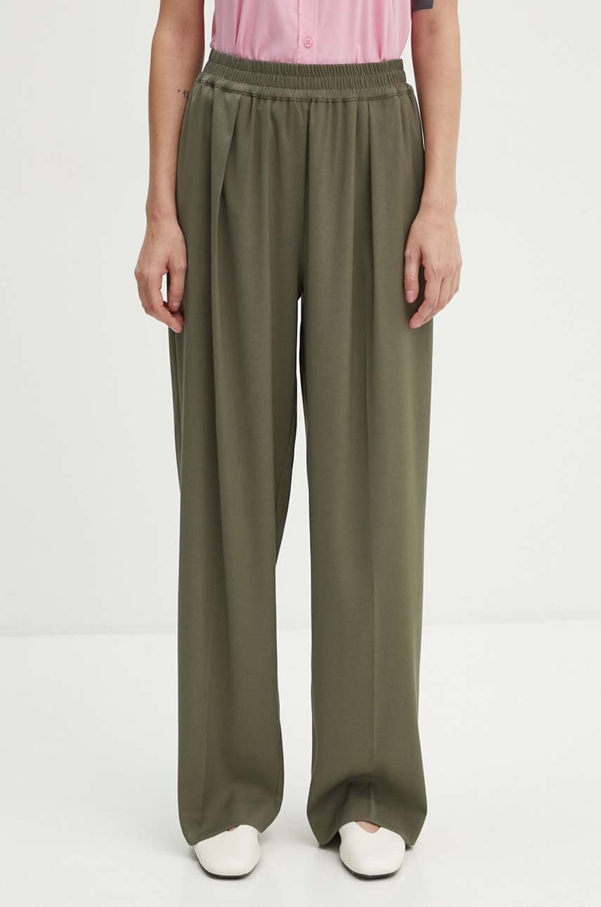 Samsoe Samsoe pantaloni JULIA femei, culoarea verde, lat, high waist, F23100048 Samsoe Samsoe pantaloni JULIA femei, culoarea verde, lat, high waist, F23100048