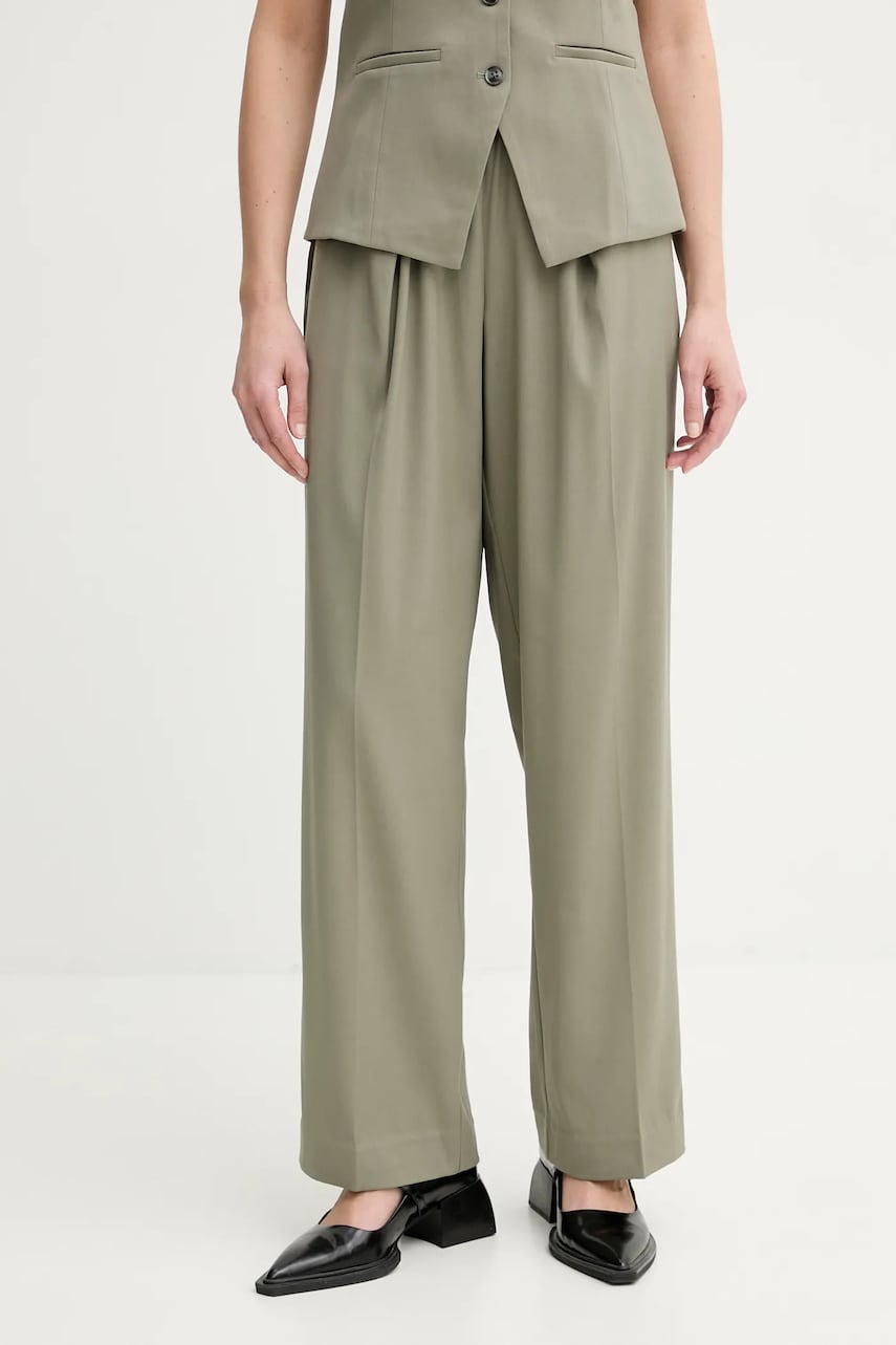Samsoe Samsoe pantaloni JULIA femei, culoarea verde, lat, high waist, F23100048 Samsoe Samsoe pantaloni JULIA femei, culoarea verde, lat, high waist, F23100048