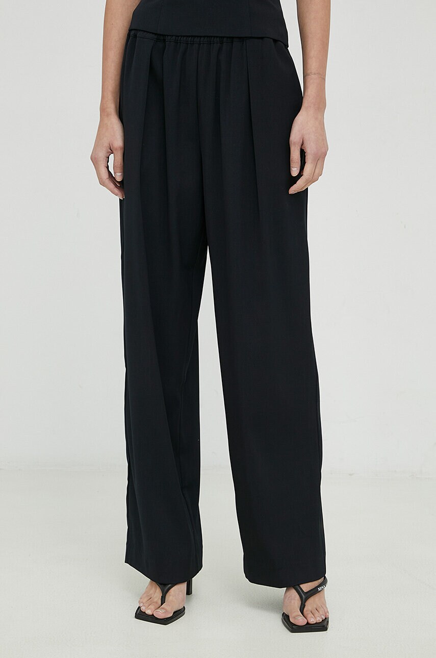 Samsoe Samsoe pantaloni femei, culoarea negru, lat, high waist