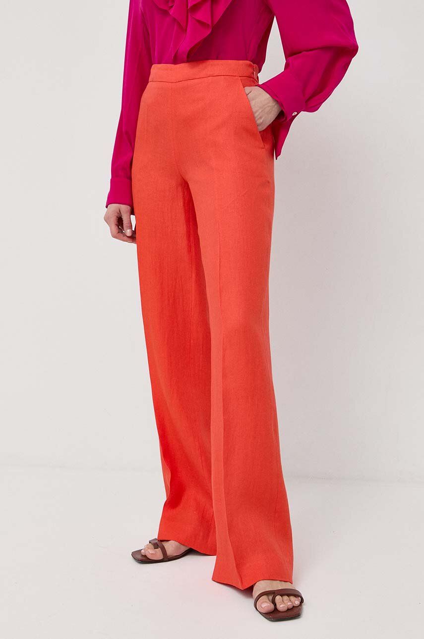 Luisa Spagnoli pantaloni din in culoarea portocaliu, lat, high waist