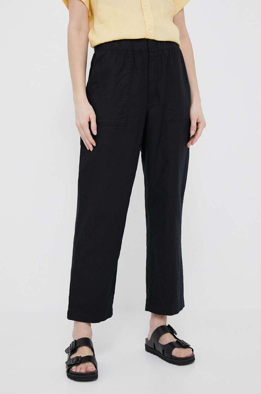Plátěné kalhoty GAP černá barva, široké, high waist - černá -  55 % Len