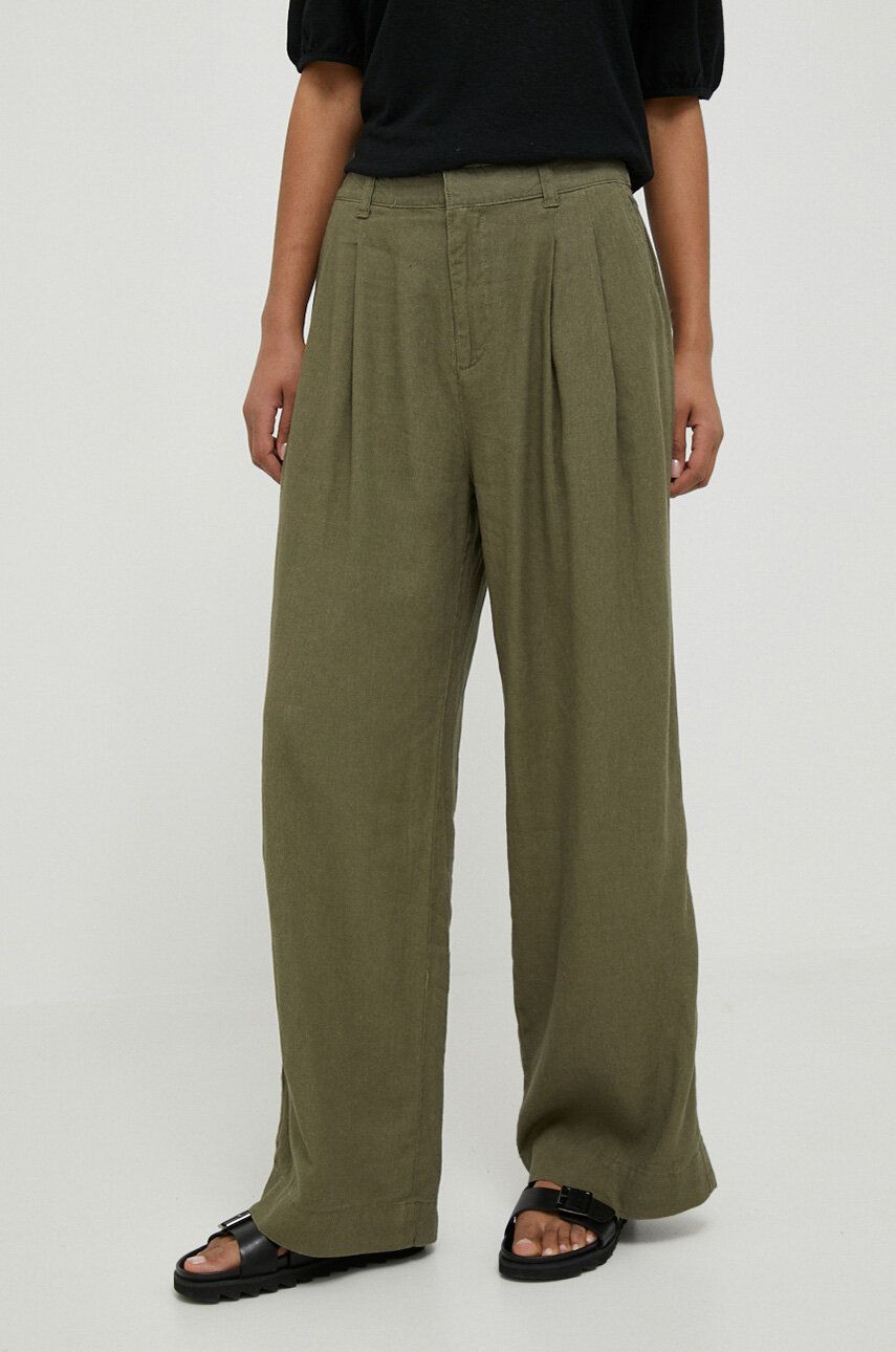 GAP pantaloni din in culoarea verde, lat, high waist