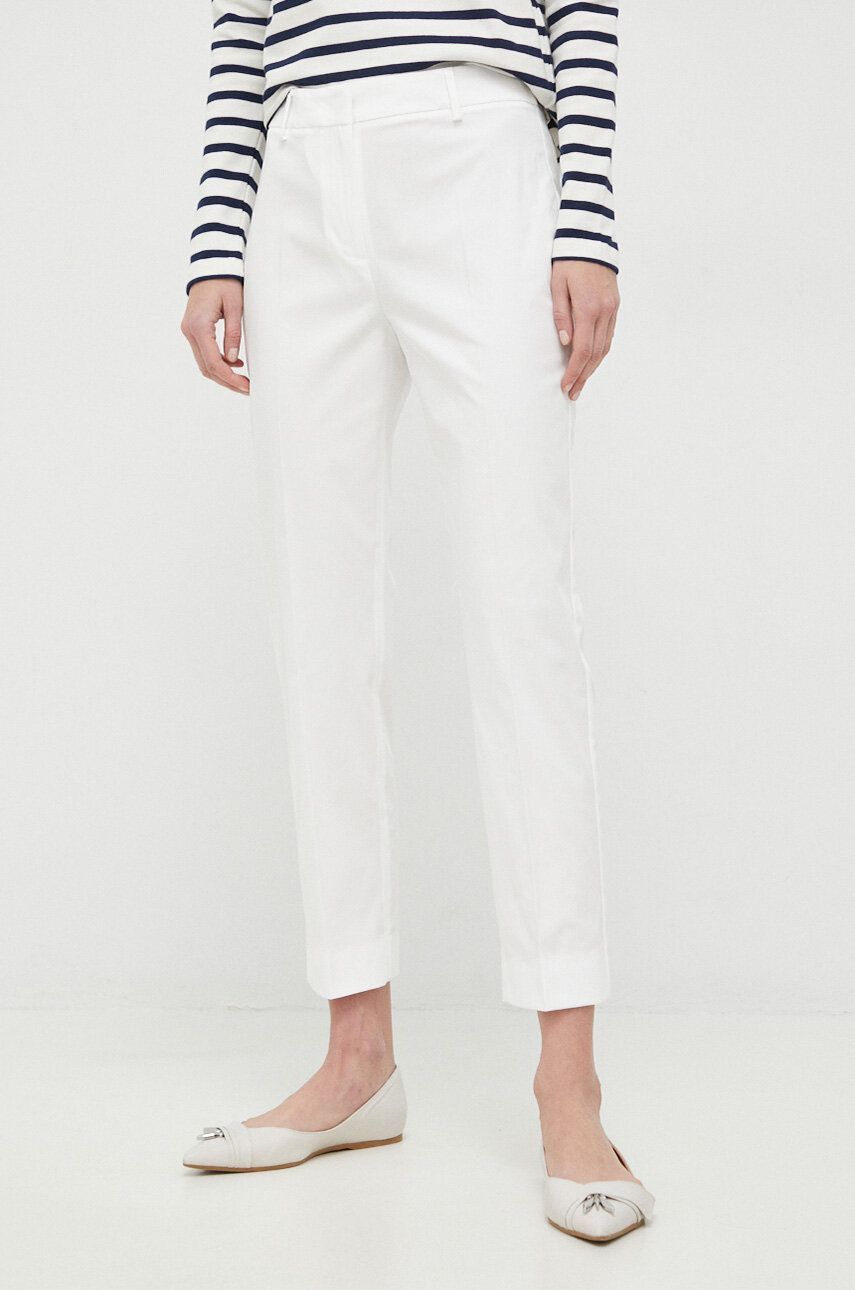 Levně Kalhoty Weekend Max Mara dámské, bílá barva, jednoduché, medium waist