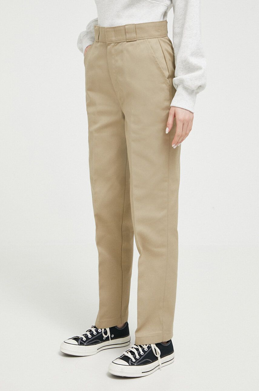 Kalhoty Dickies dámské, zelená barva, jednoduché, high waist - zelená -  Hlavní materiál: 65 % 