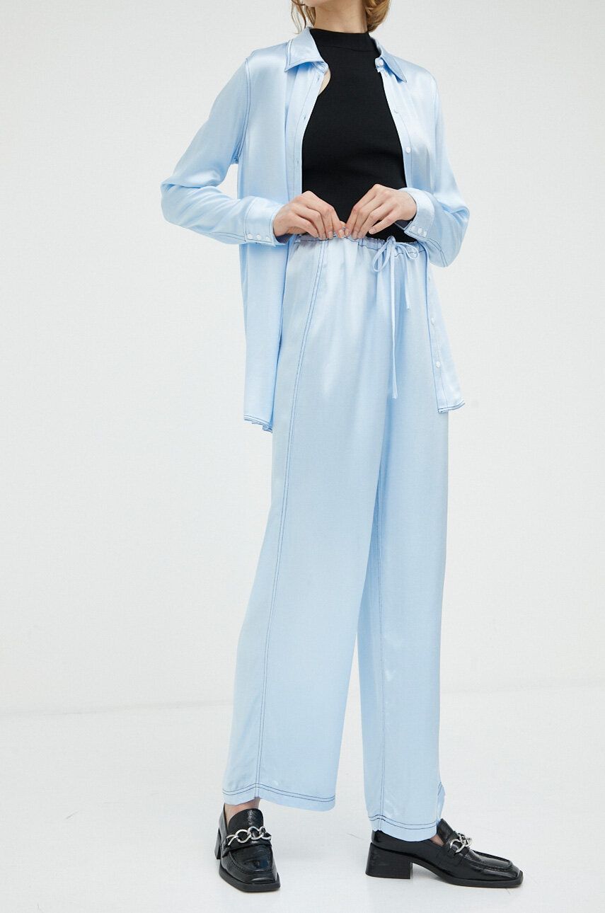 Kalhoty Résumé dámské, široké, high waist - modrá -  100 % Viskóza