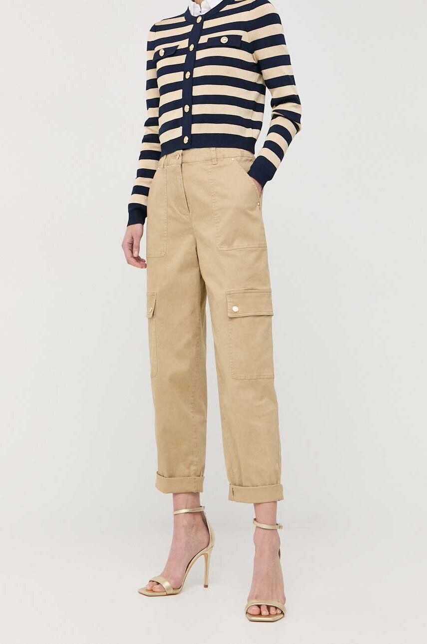 MICHAEL Michael Kors pantaloni femei, culoarea bej, fason cargo, high waist answear.ro