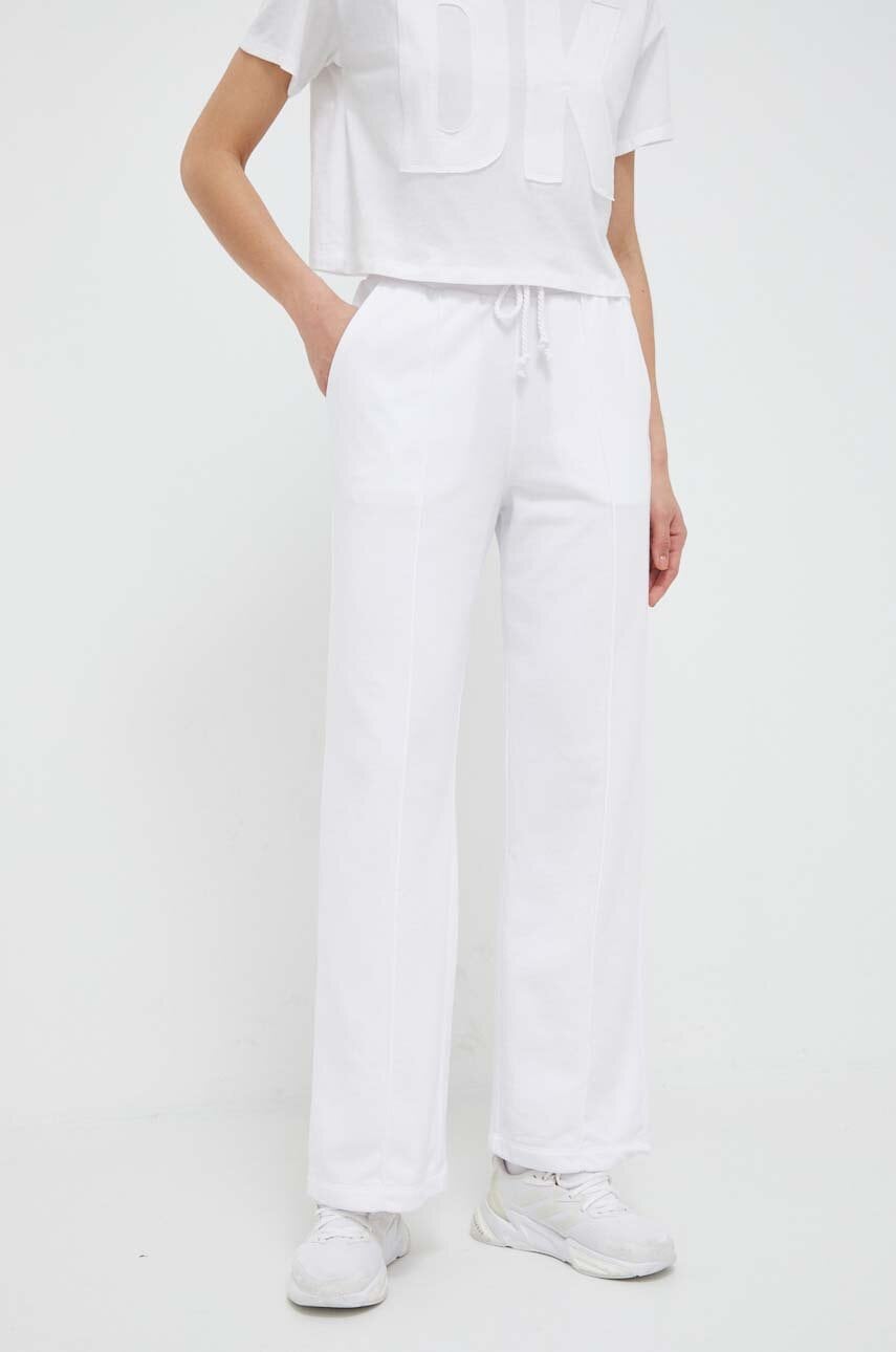 Dkny pantaloni de trening culoarea alb, neted