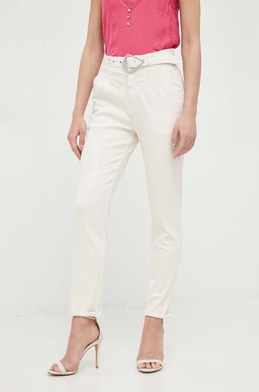 Kalhoty Morgan dámské, béžová barva, jednoduché, high waist - béžová -  62 % Bavlna