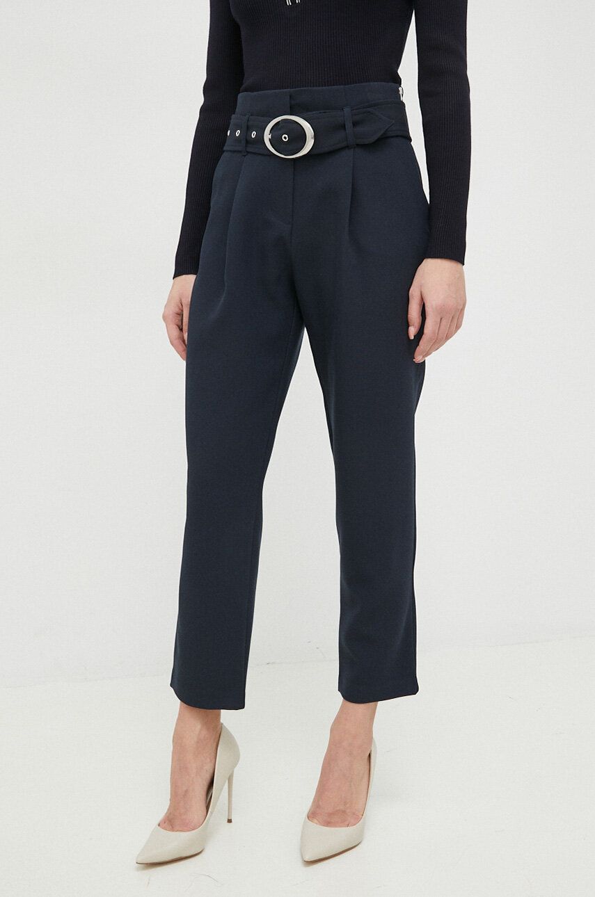E-shop Kalhoty Morgan dámské, tmavomodrá barva, jednoduché, high waist