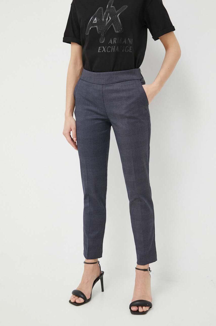 Kalhoty Morgan dámské, tmavomodrá barva, přiléhavé, medium waist
