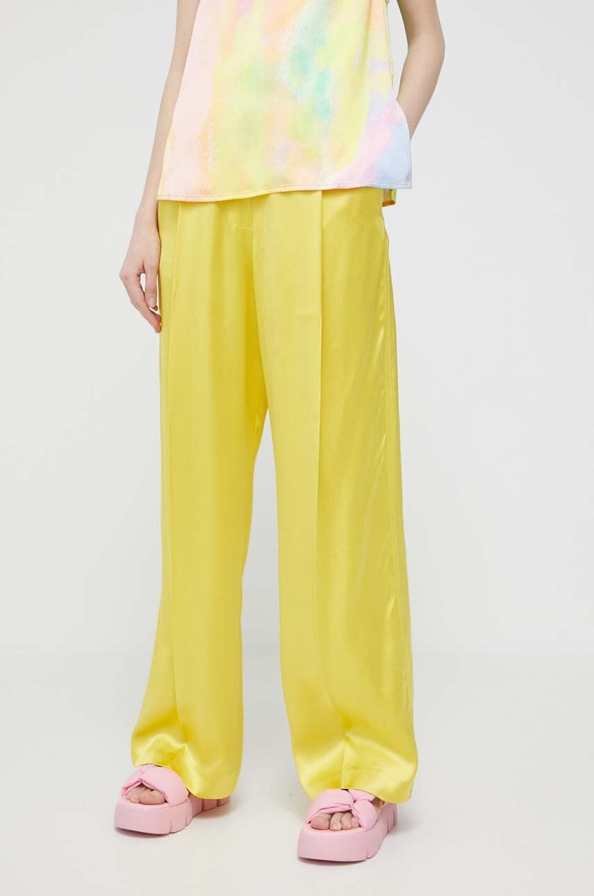 Kalhoty Stine Goya dámské, žlutá barva, široké, high waist - žlutá -  100 % FSC viskóza