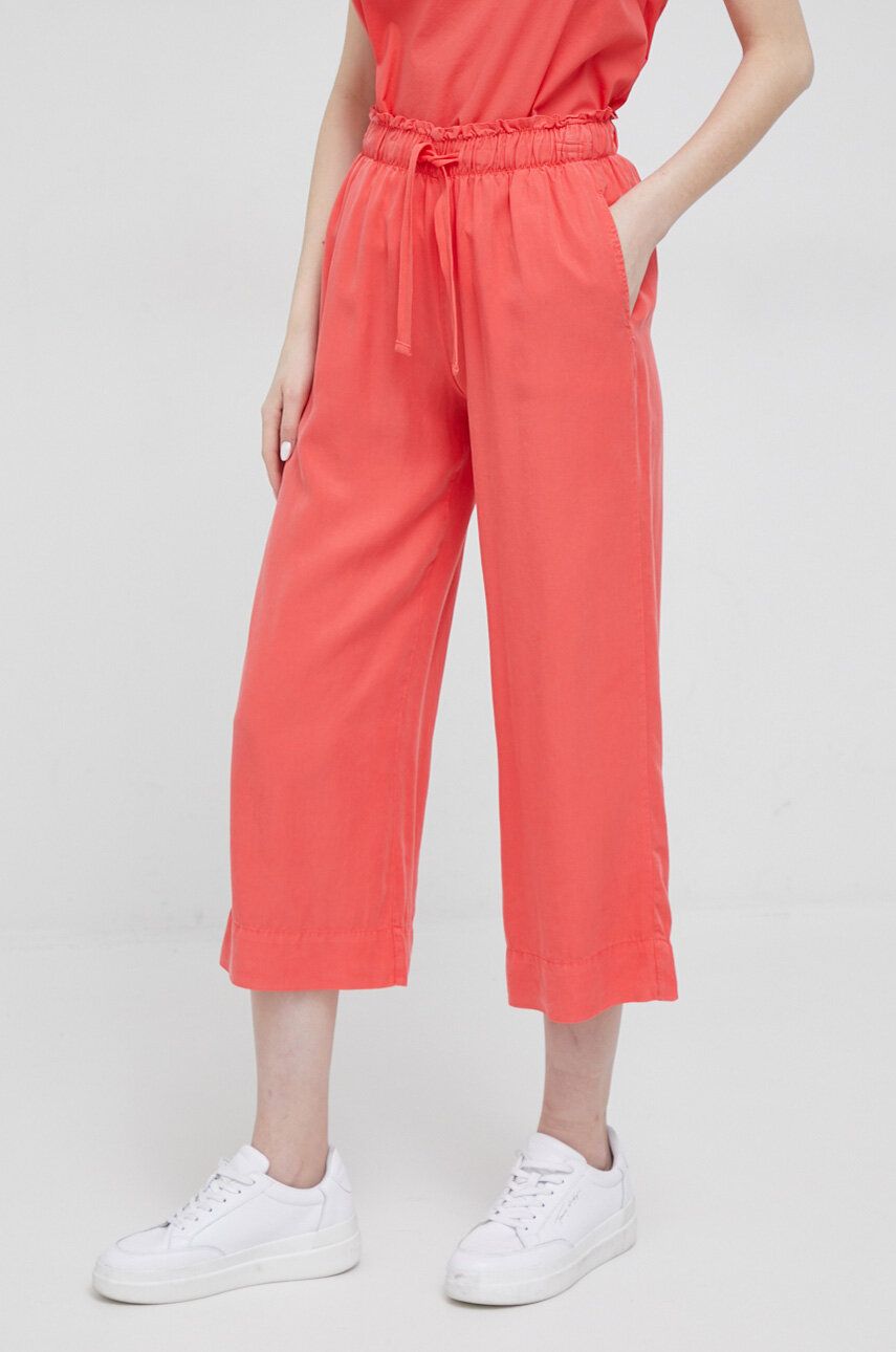 Levně Kalhoty Deha dámské, oranžová barva, jednoduché, high waist