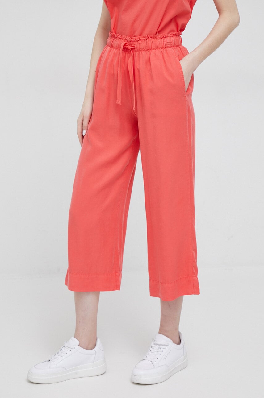 Deha pantaloni femei, culoarea portocaliu, drept, high waist