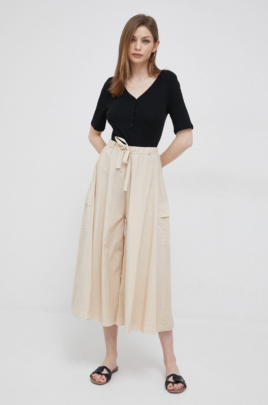 E-shop Kalhoty Deha dámské, béžová barva, široké, high waist
