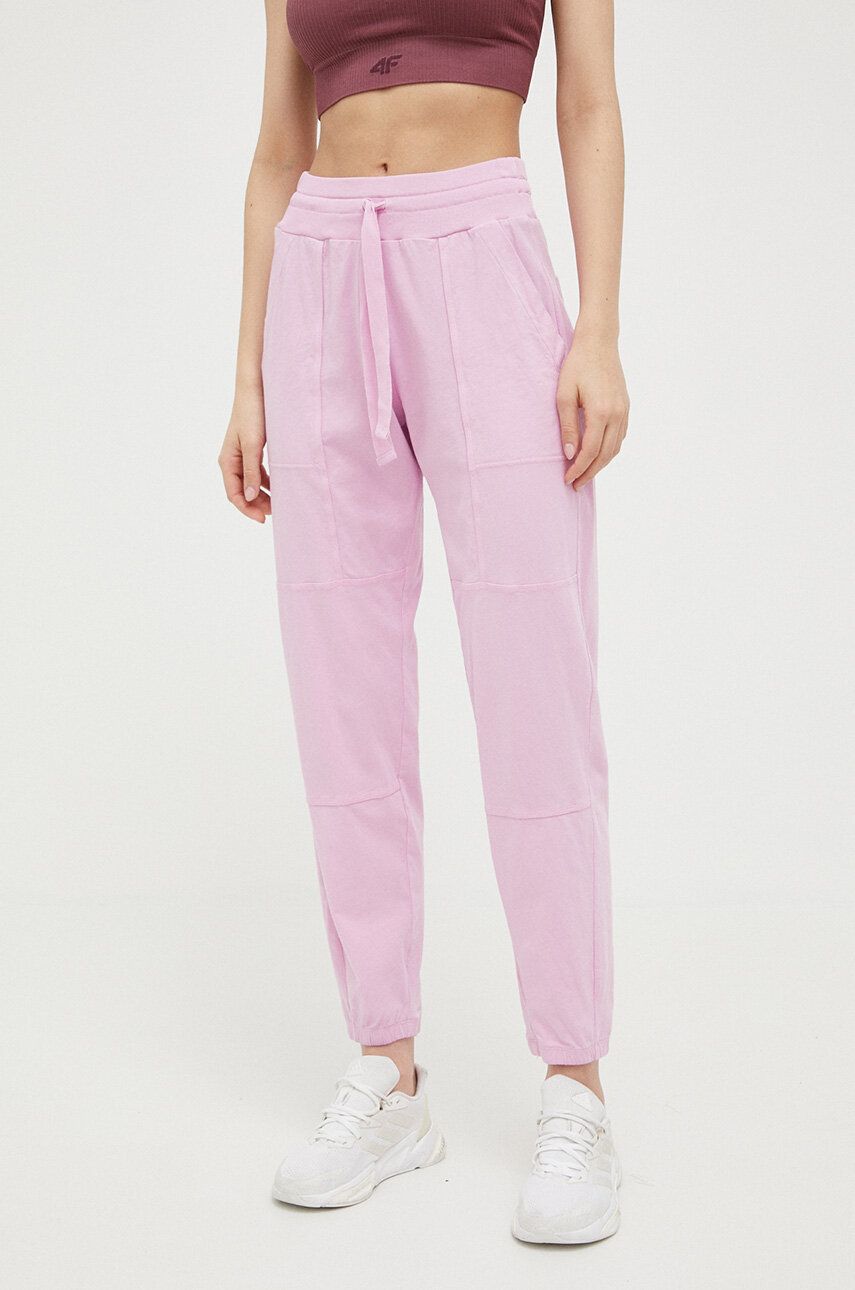 Deha pantaloni de trening din bumbac culoarea roz, neted answear.ro
