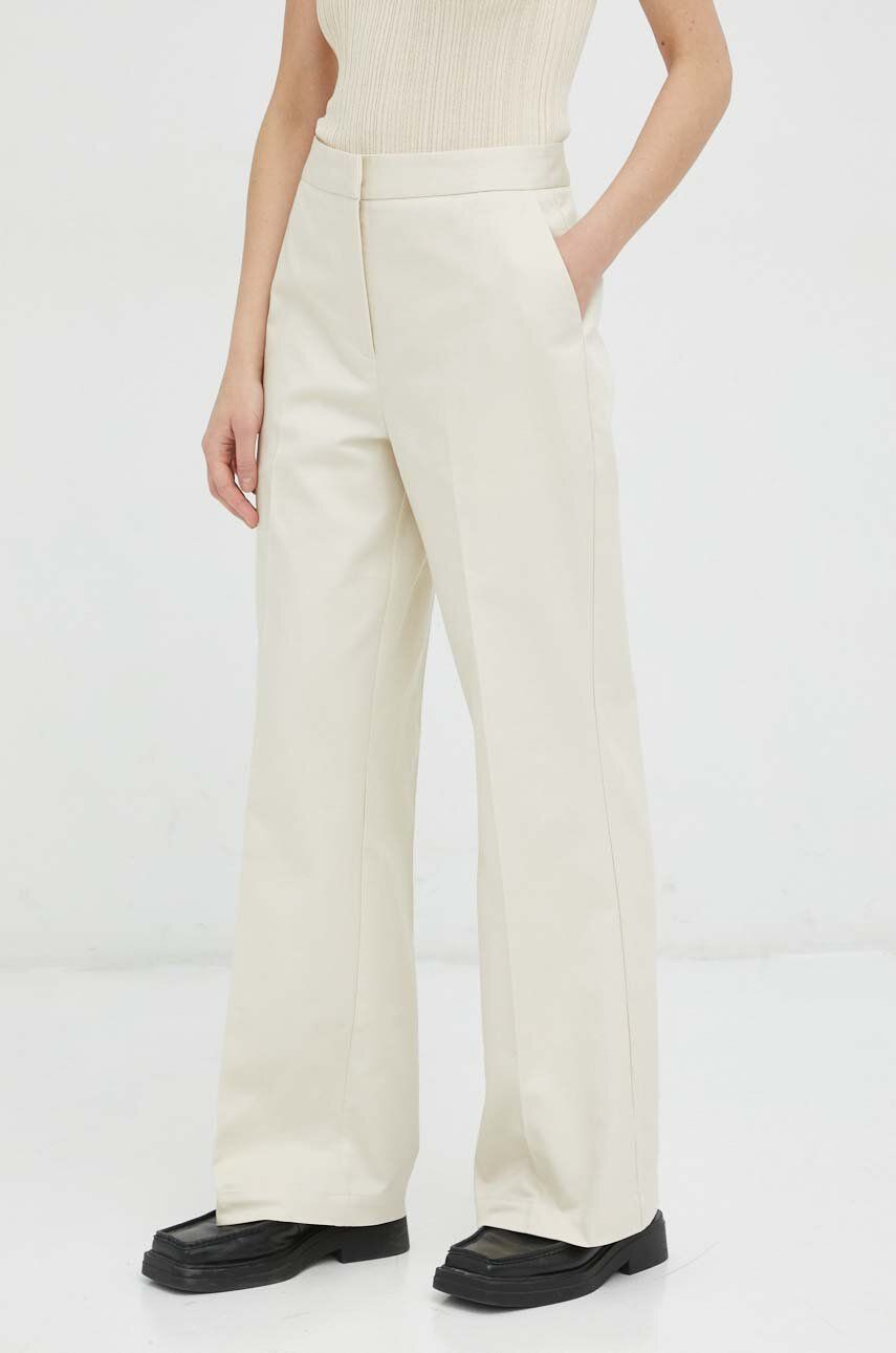 Lovechild pantaloni femei, culoarea bej, lat, high waist answear.ro