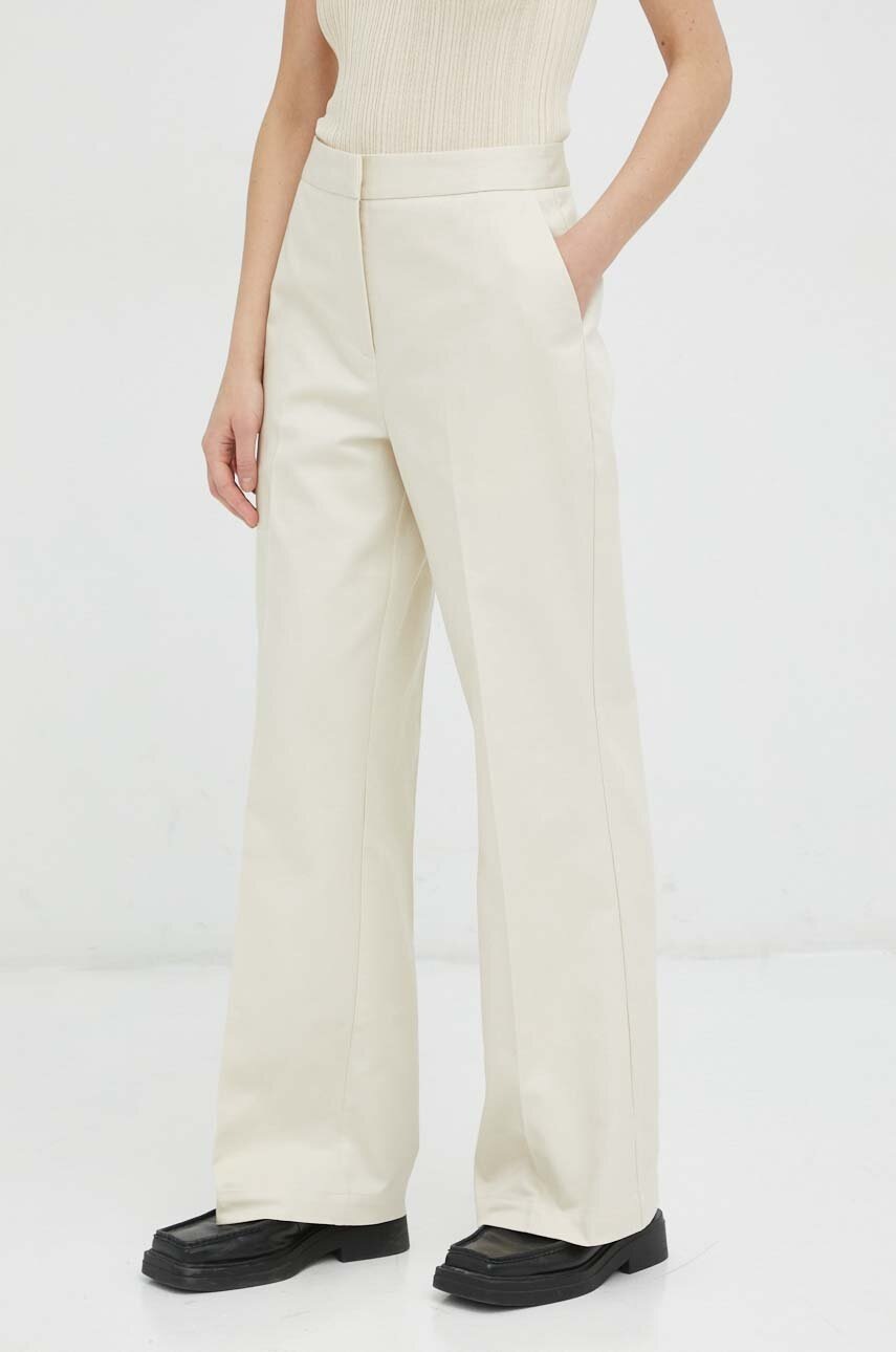 Lovechild pantaloni femei, culoarea bej, lat, high waist