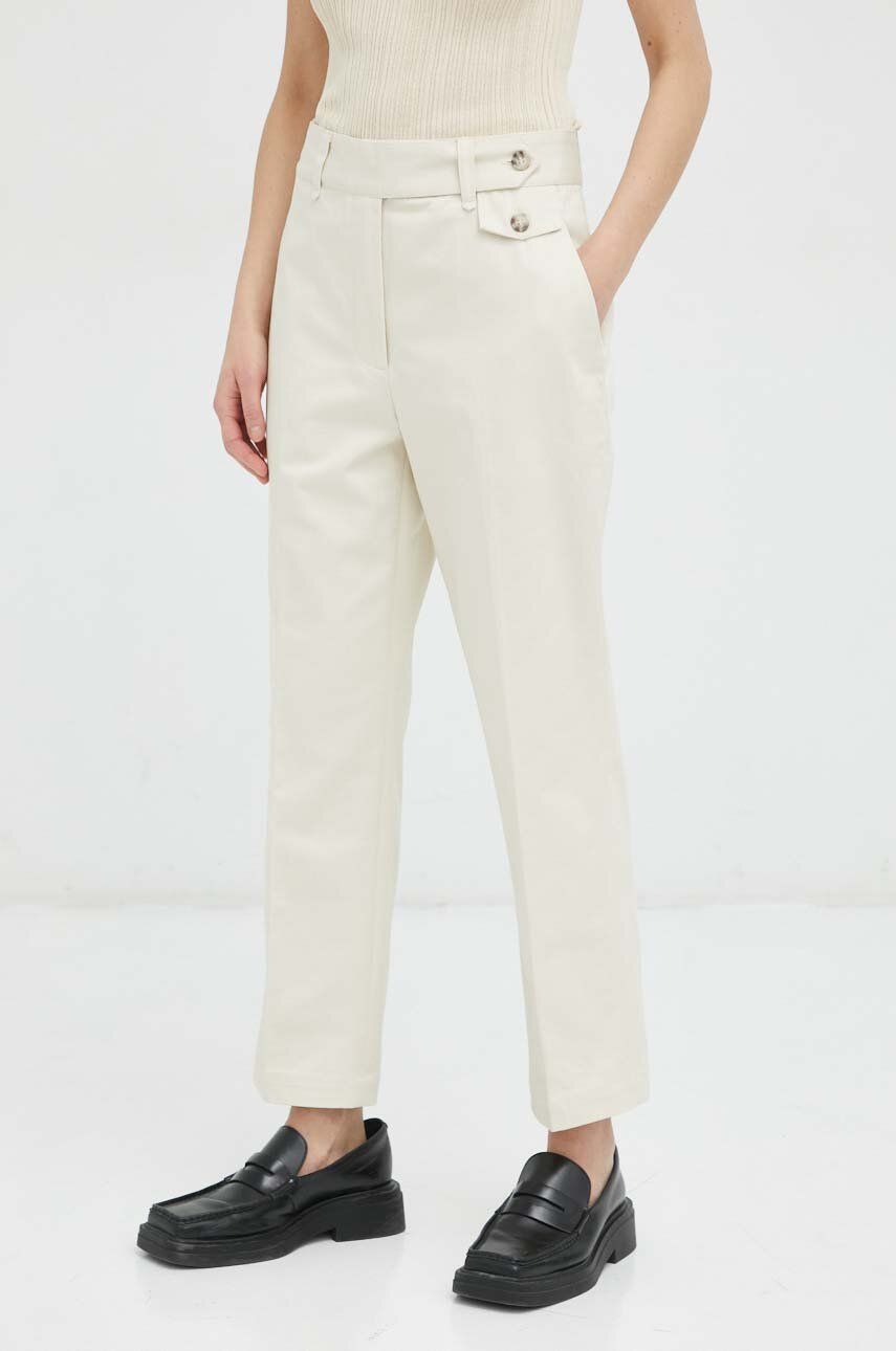 Lovechild pantaloni de bumbac culoarea bej, lat, high waist