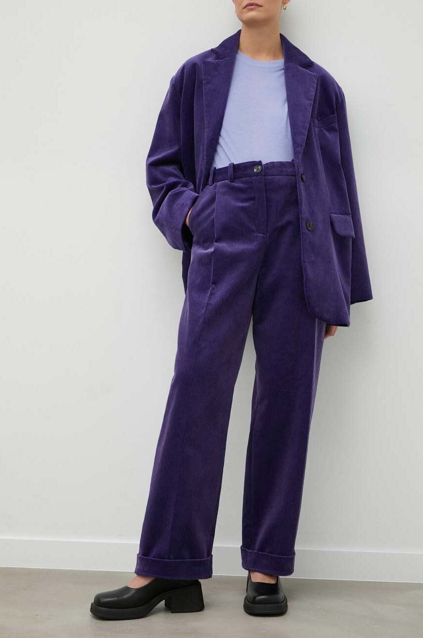 Manšestrové kalhoty Lovechild Lucas fialová barva, high waist