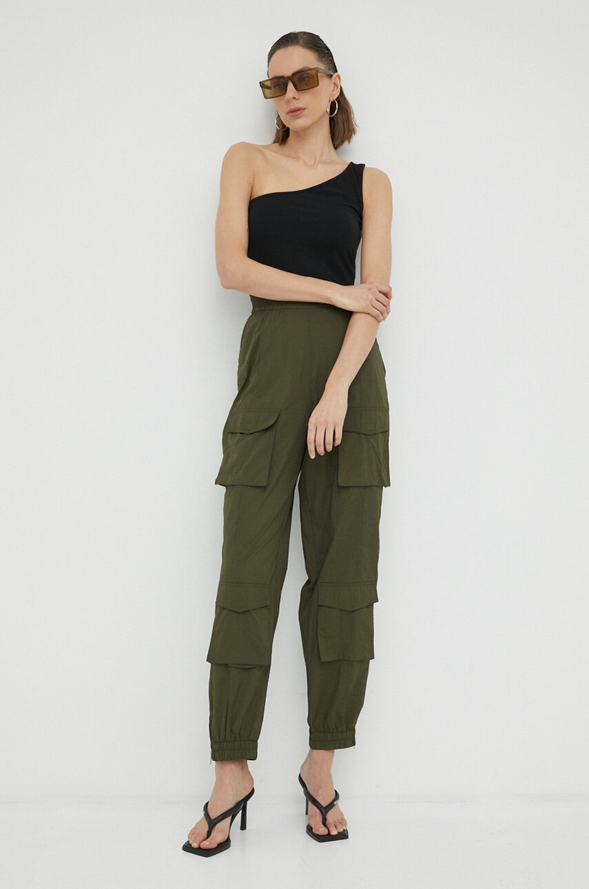 Gestuz Pantaloni Femei, Culoarea Verde, High Waist