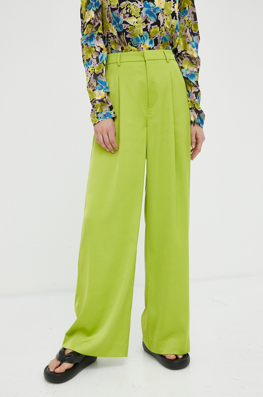 Gestuz Pantaloni Nilia Femei, Culoarea Verde, Lat, High Waist