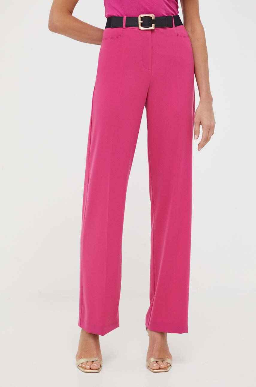 Kalhoty Patrizia Pepe dámské, růžová barva, široké, high waist - růžová -  89 % Polyester