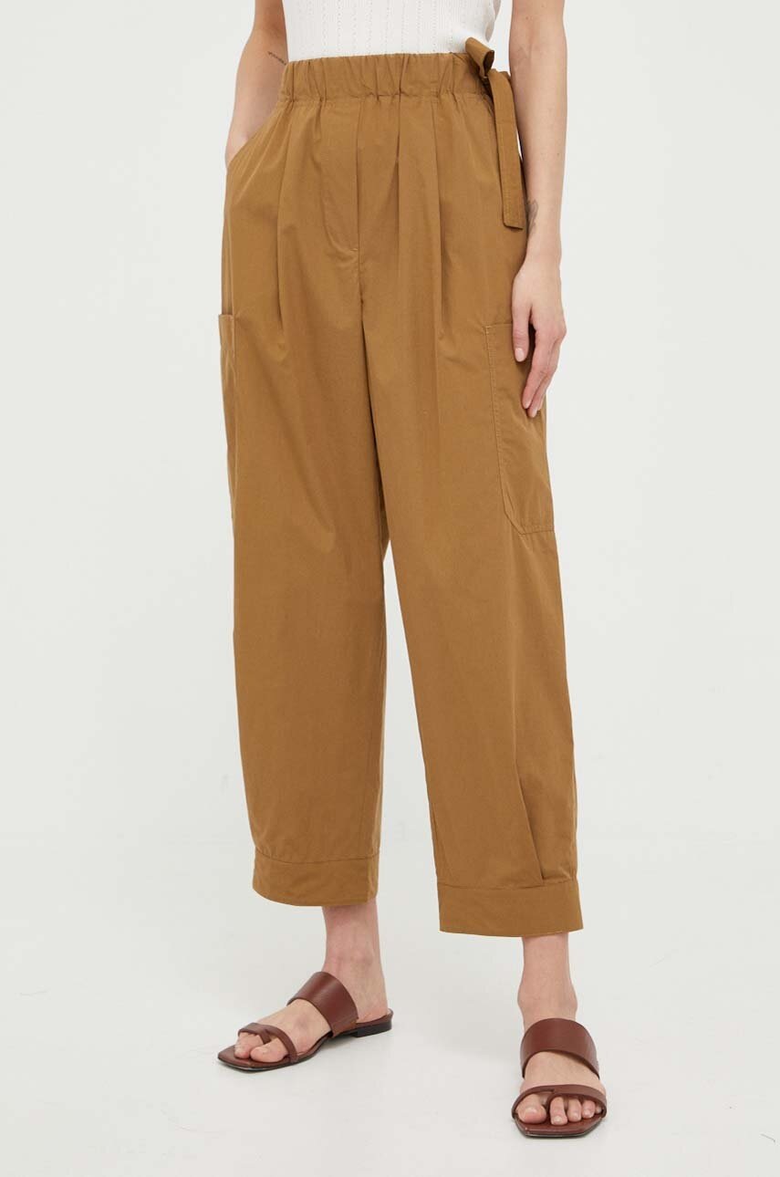 

Памучен панталон Weekend Max Mara в бежово с широка каройка, с висока талия, Бежов