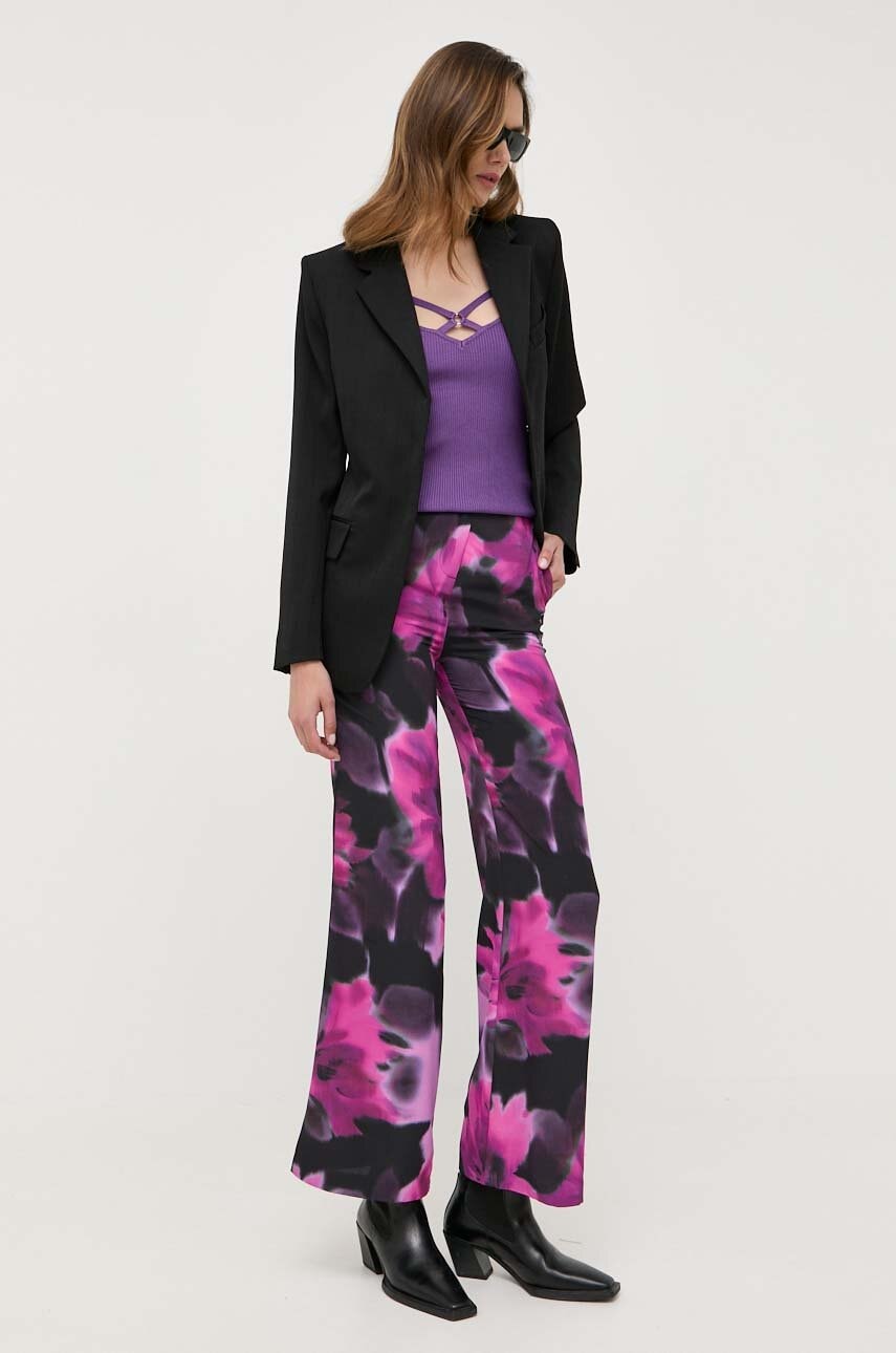 Morgan Pantaloni Femei, Culoarea Violet, Lat, High Waist