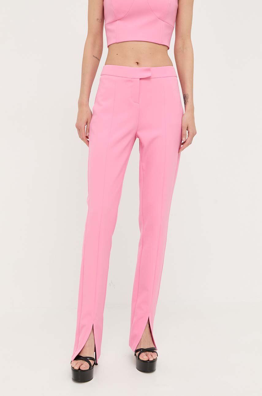 E-shop Kalhoty Morgan dámské, růžová barva, jednoduché, medium waist