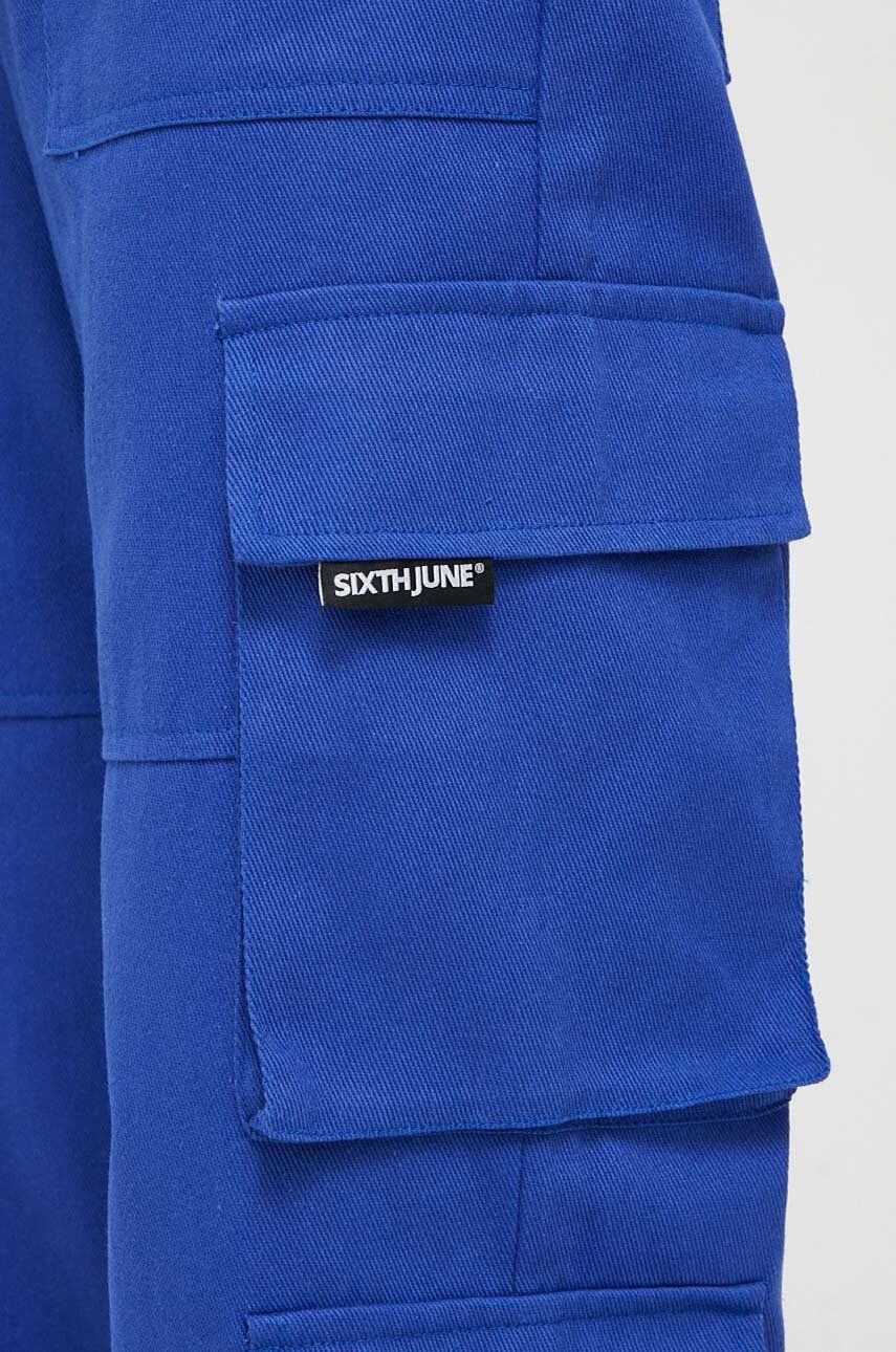 Sixth June spodnie bawełniane kolor niebieski fason cargo high waist